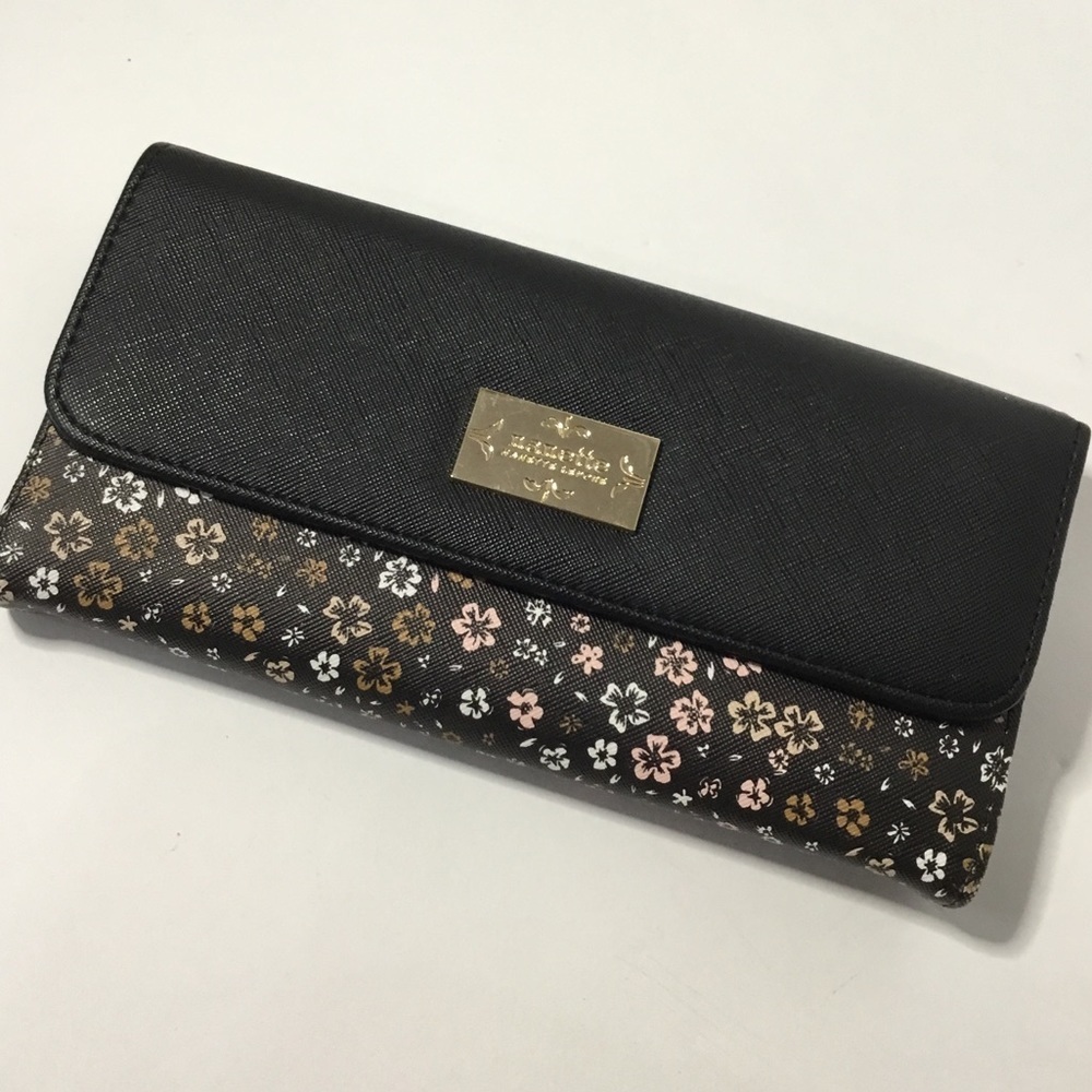 Nanette Lepore Black With Floral Print Wallet NWOT